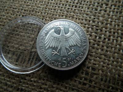 Németország , ezüst 5 márka 1967 F , Deutsche Mark Wilhelm and Alexander von Humboldt