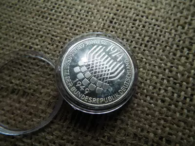 Németország , ezüst 5 márka 1974 F , 25 Jahre Grundgesetz , mark 