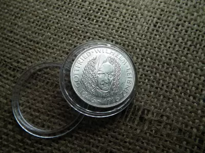 Németország , ezüst 5 márka 1966 D , Mark Wilhelm Leibniz