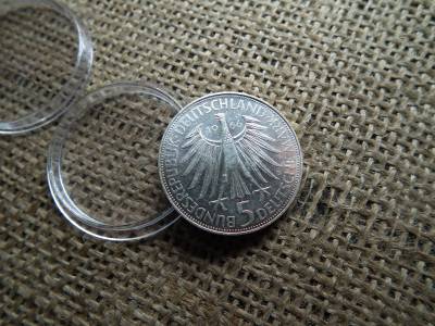 Németország , ezüst 5 márka 1966 D , Mark Wilhelm Leibniz