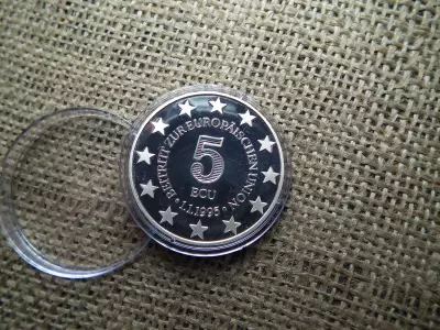 Ausztria , ezüst 5 ecu 1995 ,  sterling , 925/1000 , 20 g 
