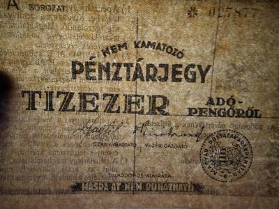 Tízezer Adópengő 1946 , Pénztárjegy 