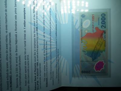 Románia 2000 lei 1999 UNC  , Bemutató szórólapokban (001A sorozat) C1