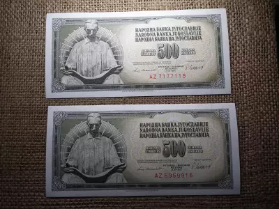 Jugoszlávia 500 dinara 1981 , dínár , UNC , 2db sorszámkövető , C1