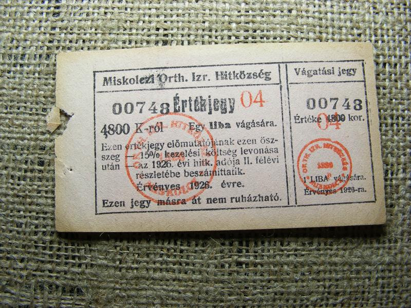Miskolci Izraelita Hitközség Bárca, 1944
