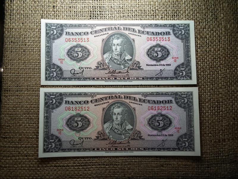 Ecuador 5 Sucres, 1988, 2 db sorszámkövető