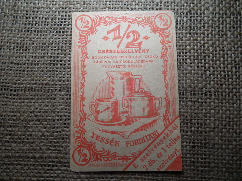 1/2 csészeszelvény ! Csészeszelvény és ajándékszelvény a Boon Cacao, csokoládé , csokoládépor és csokoládédara fogyasztói részére.