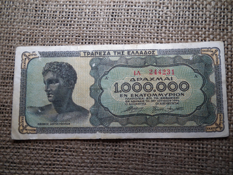 Görögország 1000000 drachma 1944 , egymillió , bankjegy