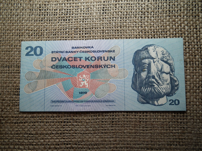 Csehszlovákia 20 korona 1970 , korun , bankjegy 