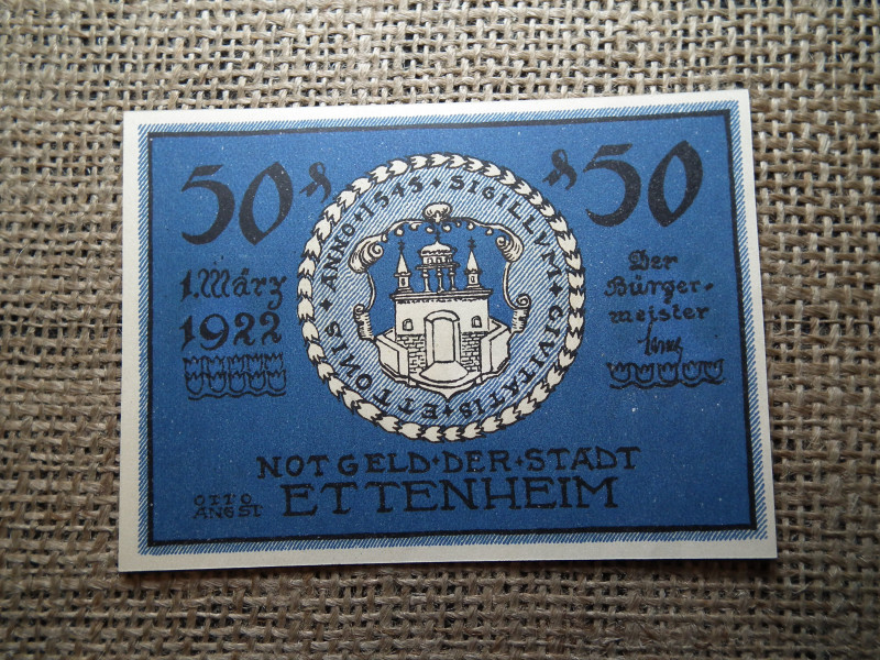 Németország 50 pfennig 1922 , Ettenheim , bankjegy 