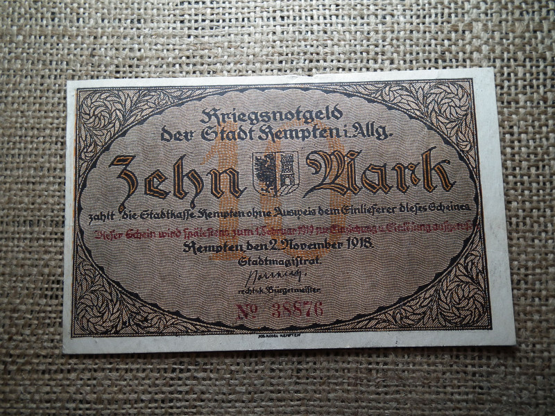 Németország 10 márka 1918 , notgeld , bankjegy 