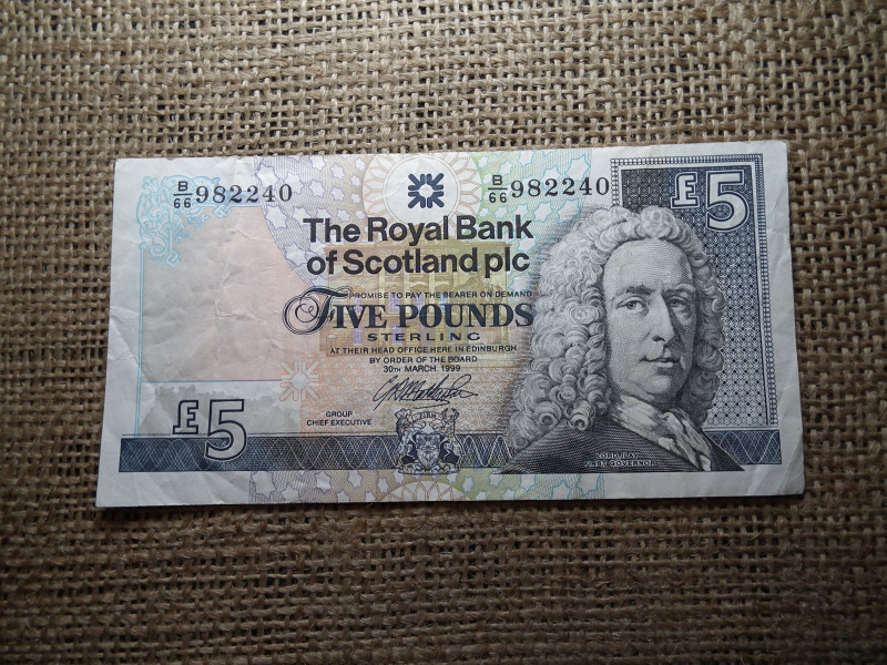 Skócia , 5 font 1999 , pounds , bankjegy 