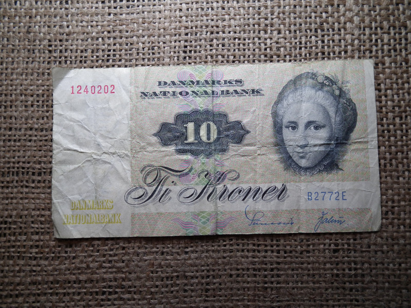 Dánia , 10 korona 1972 , kroner , bankjegy 