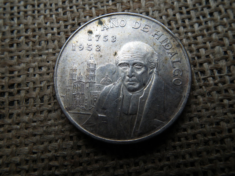 Mexikó , ezüst 5 pesos 1953 , 5 peso Hidalgo születésének kétszázadik évfordulója