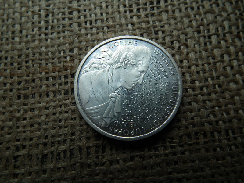 Németország , ezüst 10 márka 1999 F , Deutsche Mark J.W. von Goethe