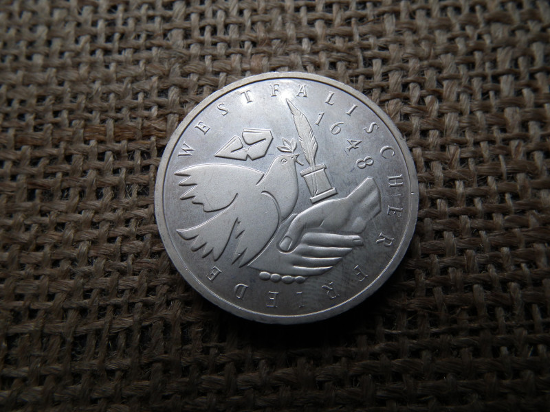 Németország , ezüst 10 márka 1998 J , Deutsche Mark Peace of Westphalia