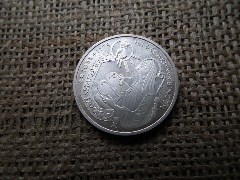 Németország , ezüst 10 márka 1998 G , Deutsche Mark Hildegard von Bingen
