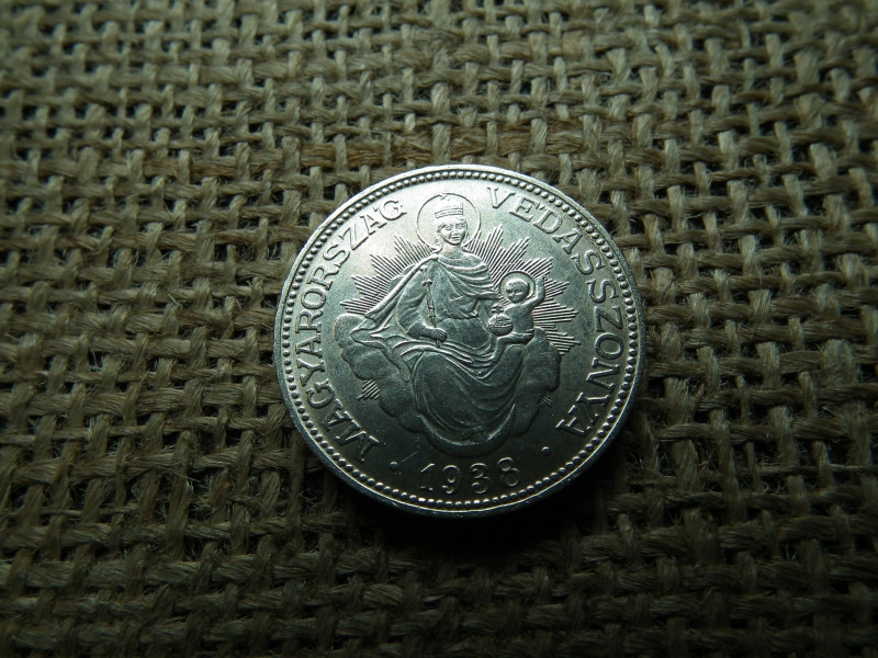 Ezüst 2 pengő 1938 , Ritka , Mosolygós Madonna ! extra állapot 