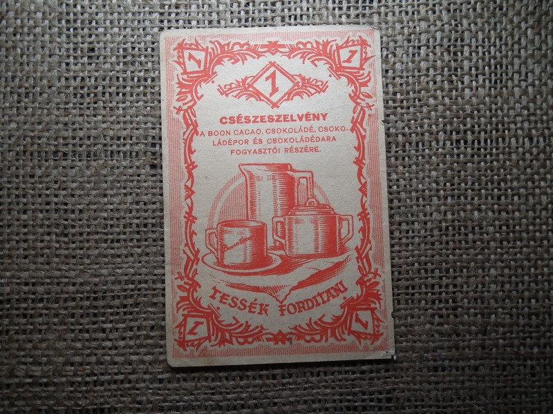 1  csészeszelvény ! Csészeszelvény és ajándékszelvény a Boon Cacao, csokoládé , csokoládépor és csokoládédara fogyasztói részére.