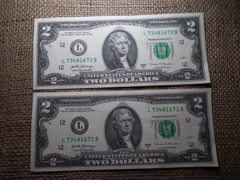 USA 2 dollár 2017 , 2 db sorszámkövető ! 