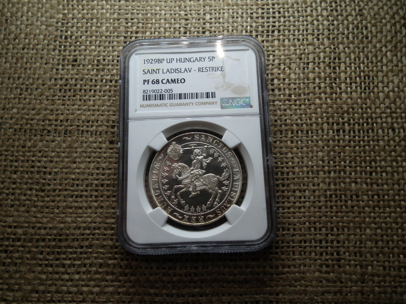 Szent László , ezüst 5 pengő 1929 UP , PP , PF 68 Cameo , NGC minősített , tokos , Artex utánveret ! Ritka 