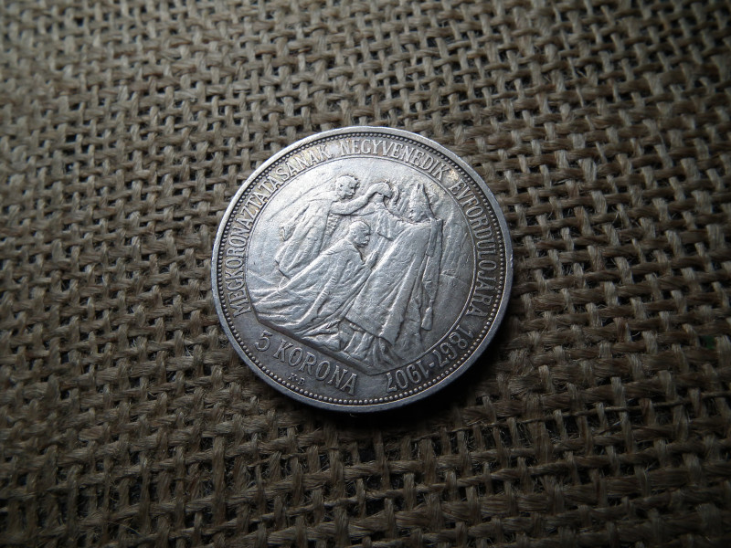 Ferenc József , ezüst 5 korona 1907 KB , Körmöcbánya , Koronázási 