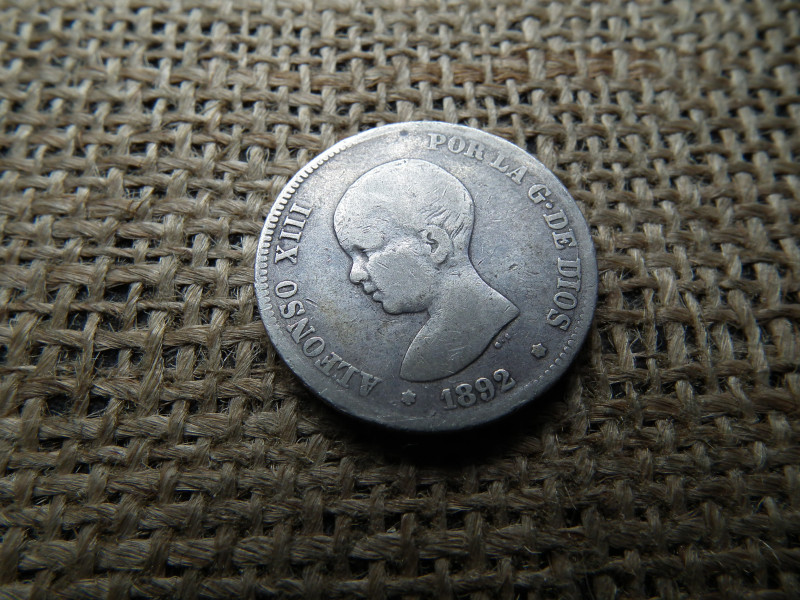 Spanyolország , ezüst 2 Peseta 1892 - Alfonso XIII , pesetas 