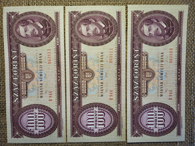100 forint 1992 , gyönyörű , 3 db sorszámközeli 