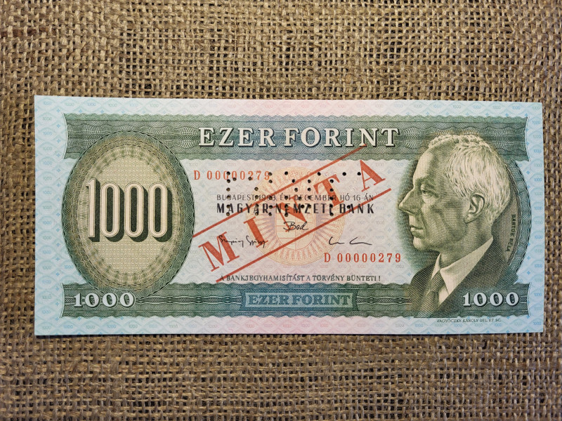 1000 forint 1993 D , UNC MINTA  , alacsony sorszám ! 279 