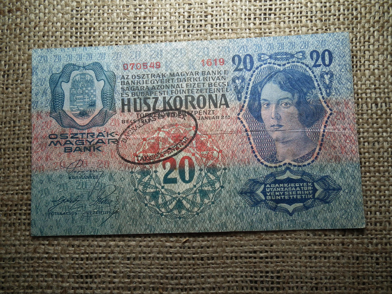 20 korona 1913 , felülbélyegzés ! Felülbélyegzett ! 