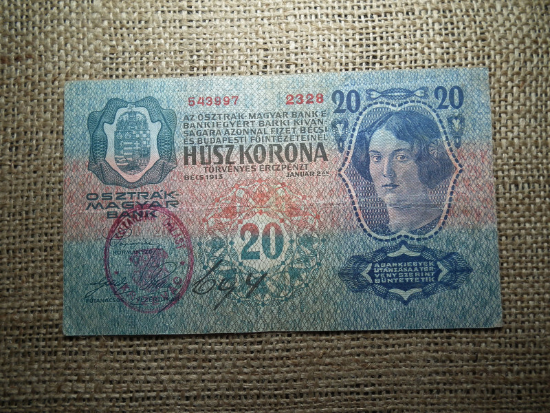 20 korona 1913 , felülbélyegzés ! Felülbélyegzett ! 