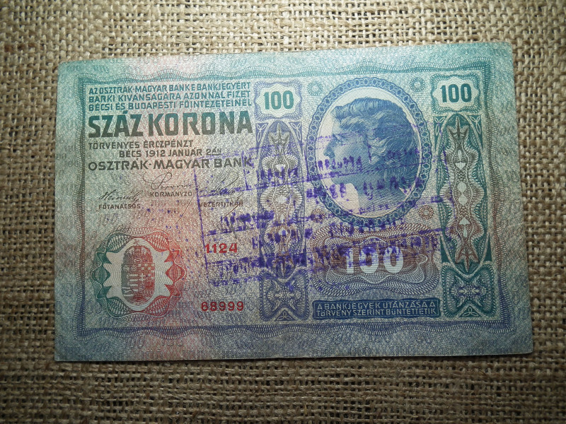 100 korona 1912 , felülbélyegzés ! Felülbélyegzett ! 