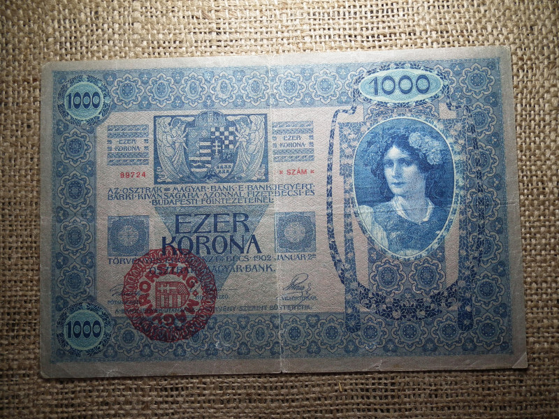 1000 korona 1902 , felülbélyegzés ! Felülbélyegzett ! Magyarország 