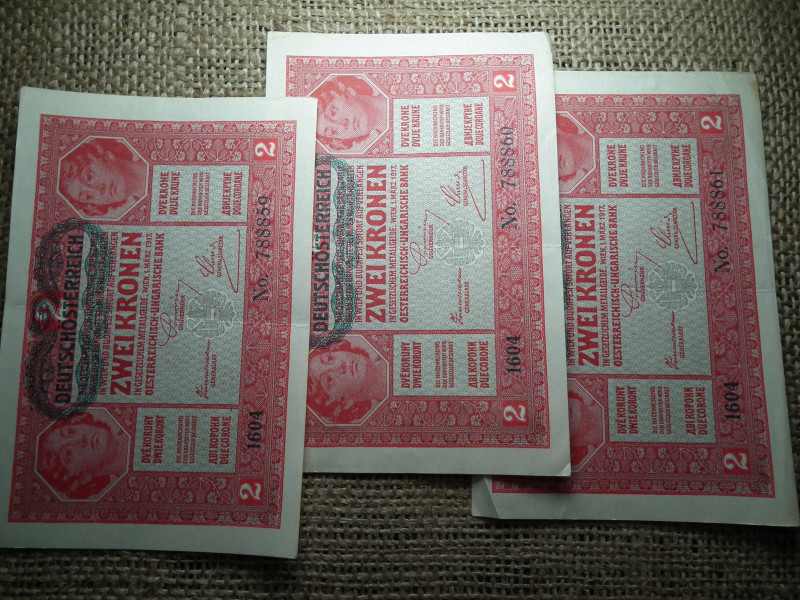 2 korona 1917 , 3 db sorszámkövető 