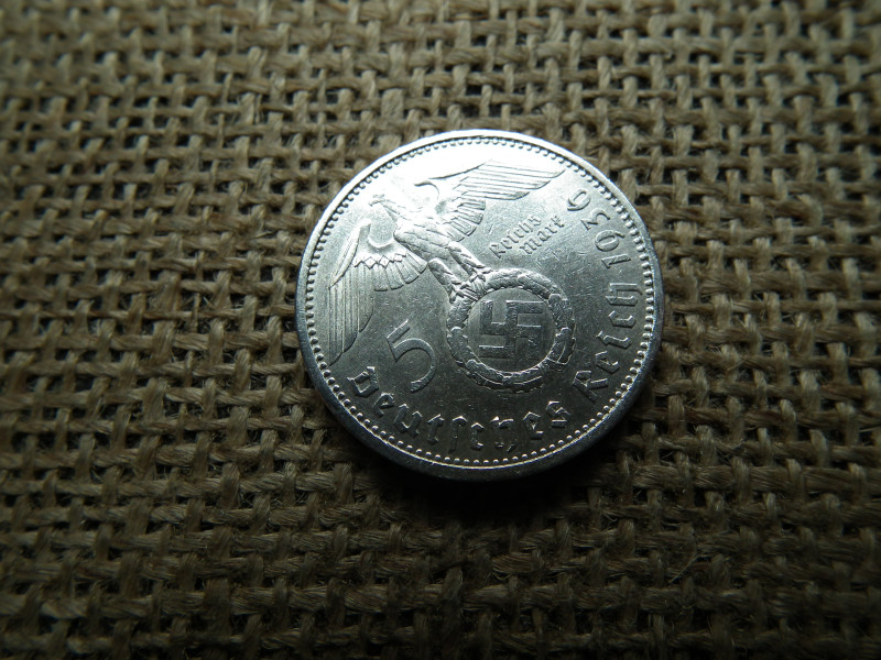 Birodalmi ezüst 5 márka 1936 A , Nagy sasos - horogkeresztes