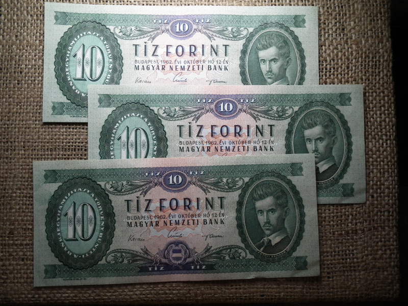 10 forint 1962 3 db sorszámkövető 