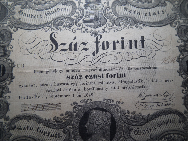 Kossuth 100 forint 1848 , nagyon ritka , sajnos körbe lett vágva , de nem javított , eredeti darab !  G 