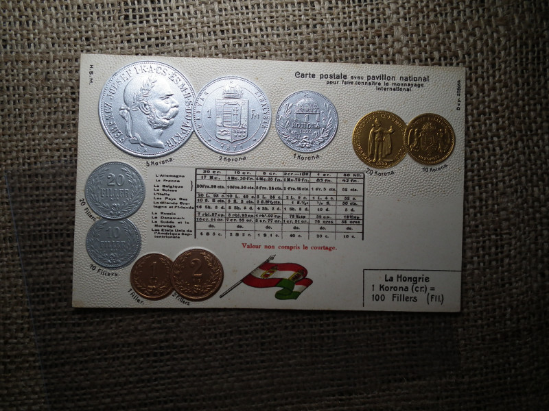 Ausztria - Magyarország érmék dombornyomott pénzes levelezőlap ! Korona rendszer ! Ritka