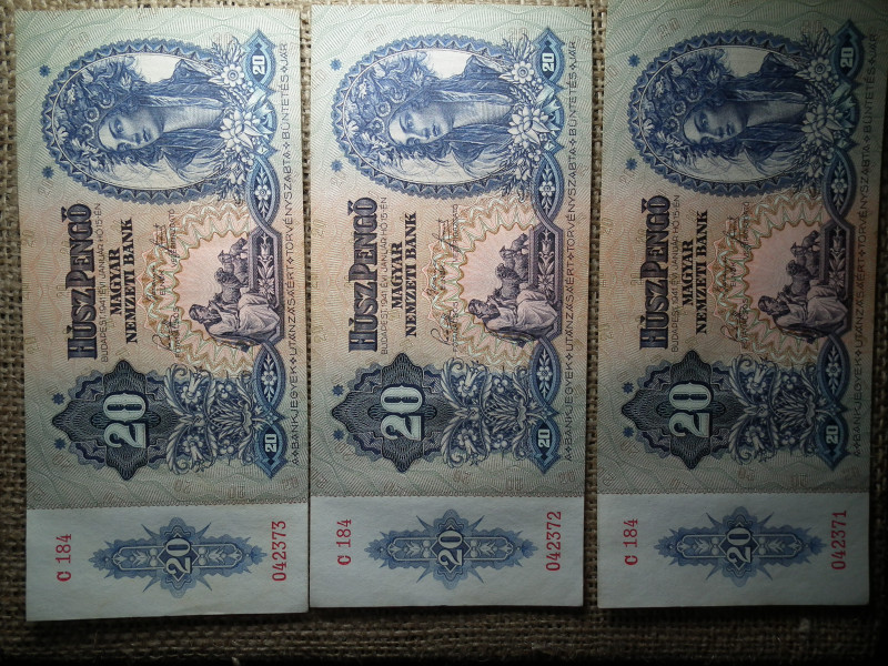20 pengő 1941 , 3 db sorszámkövető 