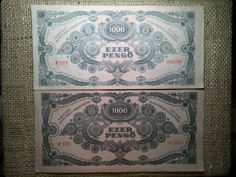 1000 pengő 1945 pár ! Egyenes szárú 3 -as és ovális !