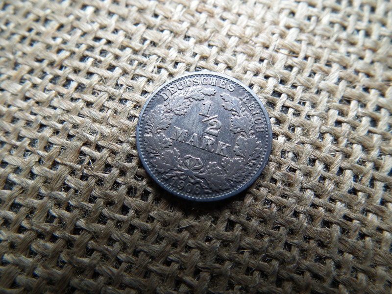 Németország , ezüst 1/2 márka 1906 J , mark , ritka