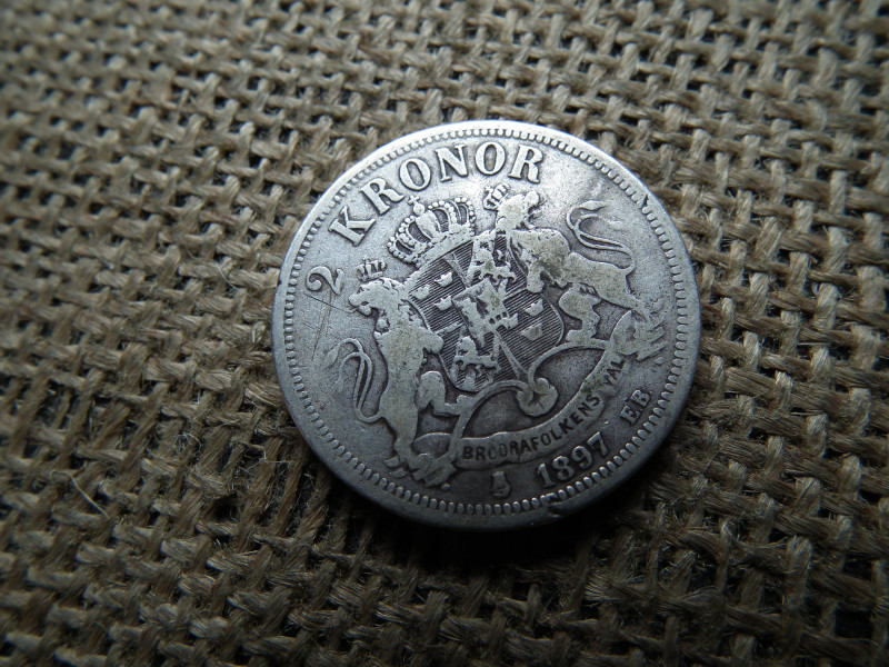 Svédország , ezüst 2 korona 1897 , kronor 