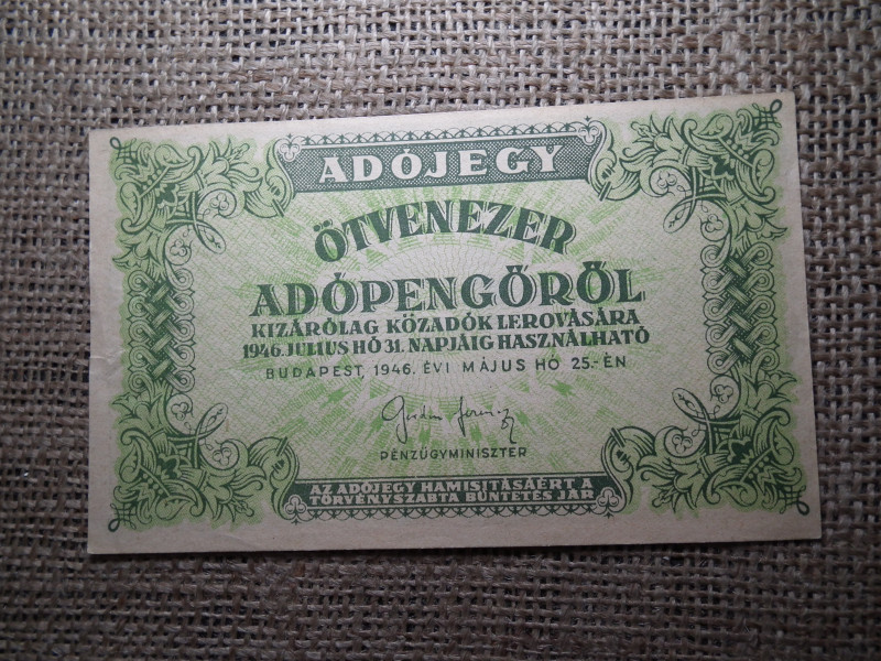 Ötvenezer adópengő 1946 , vízjel nélküli 