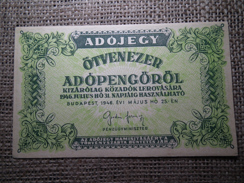 Ötvenezer adópengő 1946 , vízjeles ! 