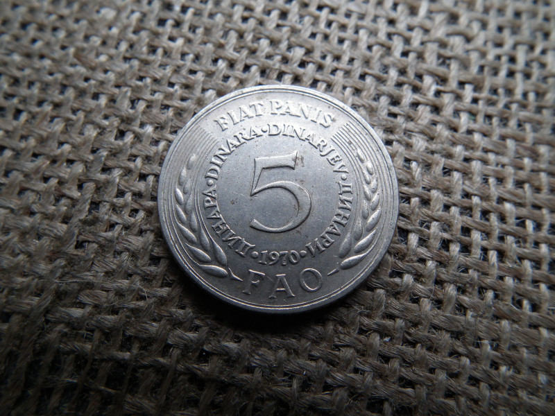 Jugoszlávia 5 dinar 1970 FAO , dinara 
