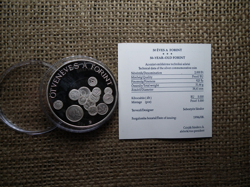 50 ÉVES A FORINT 2000 FORINT 1996 EZÜST ; PP 