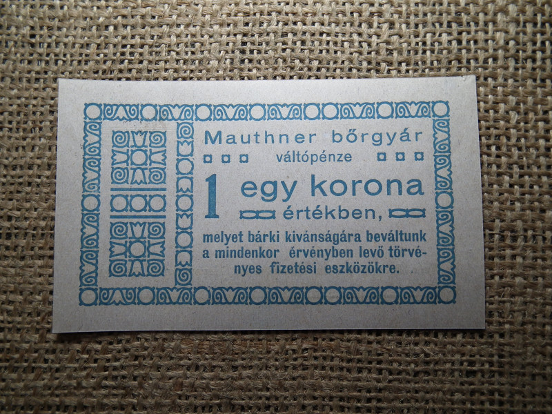 Mauthner bőrgyár váltópénze 1 korona 1919