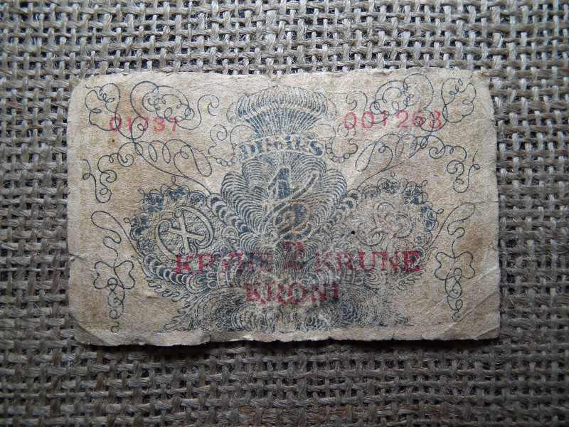 Jugoszlávia 2 Krune felülnyomás 1/2 Dinara 1919 , dinár , korona 
