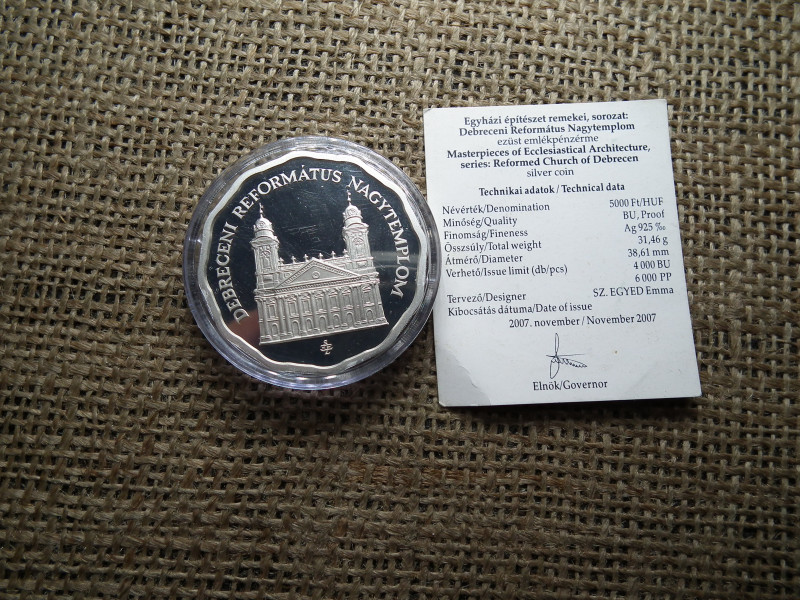 5000 Forint 2007 PP ezüst / Debreceni Református Nagytemplom / Certifikáttal