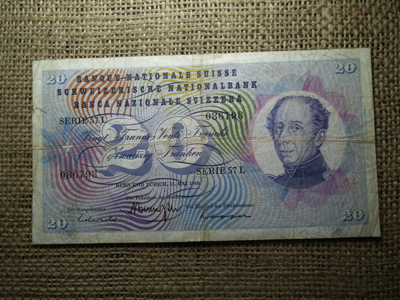 Svájc 20 francs 1968 , frank , A3